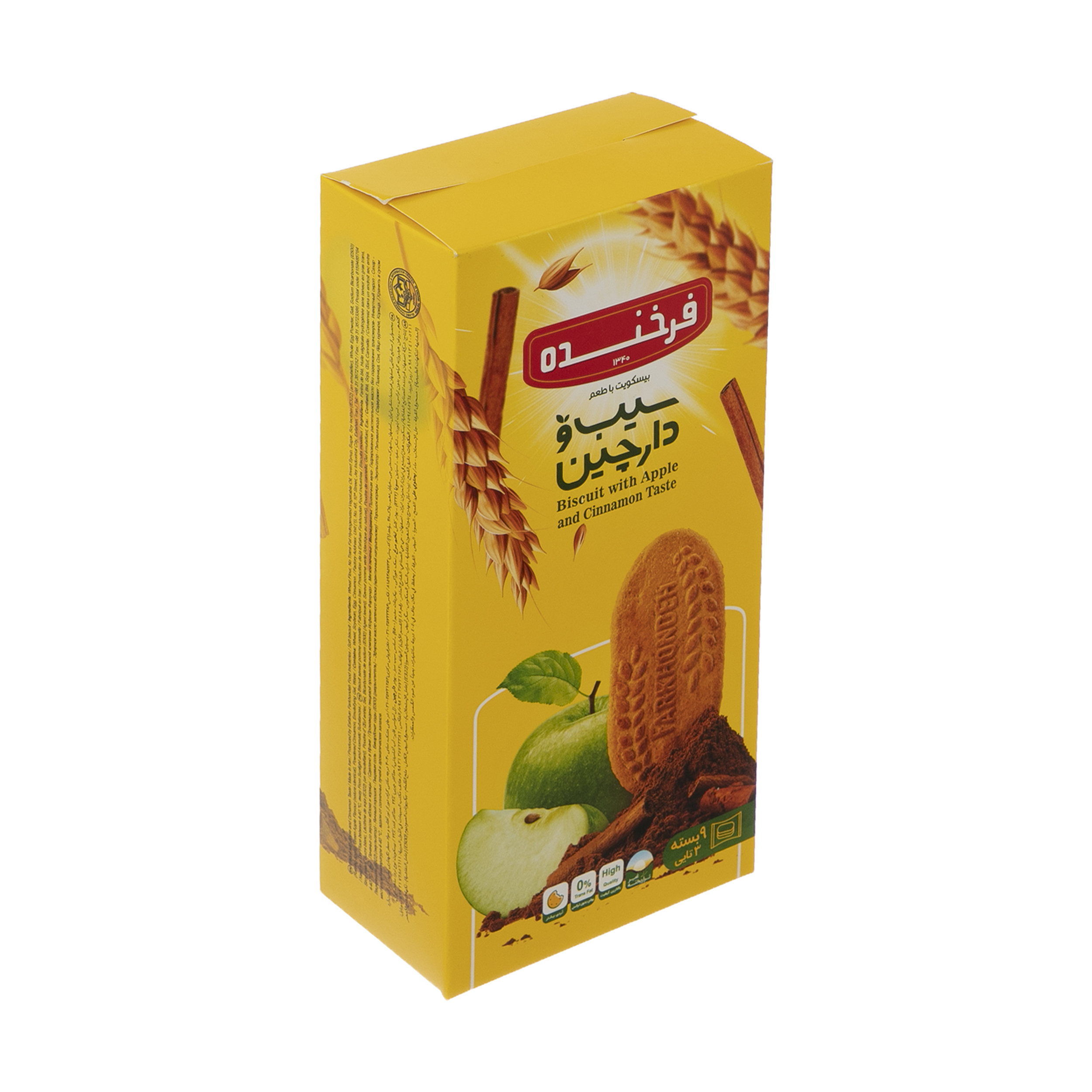 بیسکویت فرخنده با طعم سیب و دارچین - بسته 27 عددی بیسکویت فرخنده با طعم سیب و دارچین - بسته 27 عددی