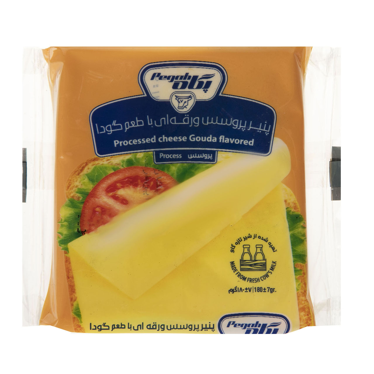 پنیر پروسس ورقه ای با طعم گودا پگاه مقدار 180گرم پنیر پروسس ورقه ای با طعم گودا پگاه مقدار 180گرم