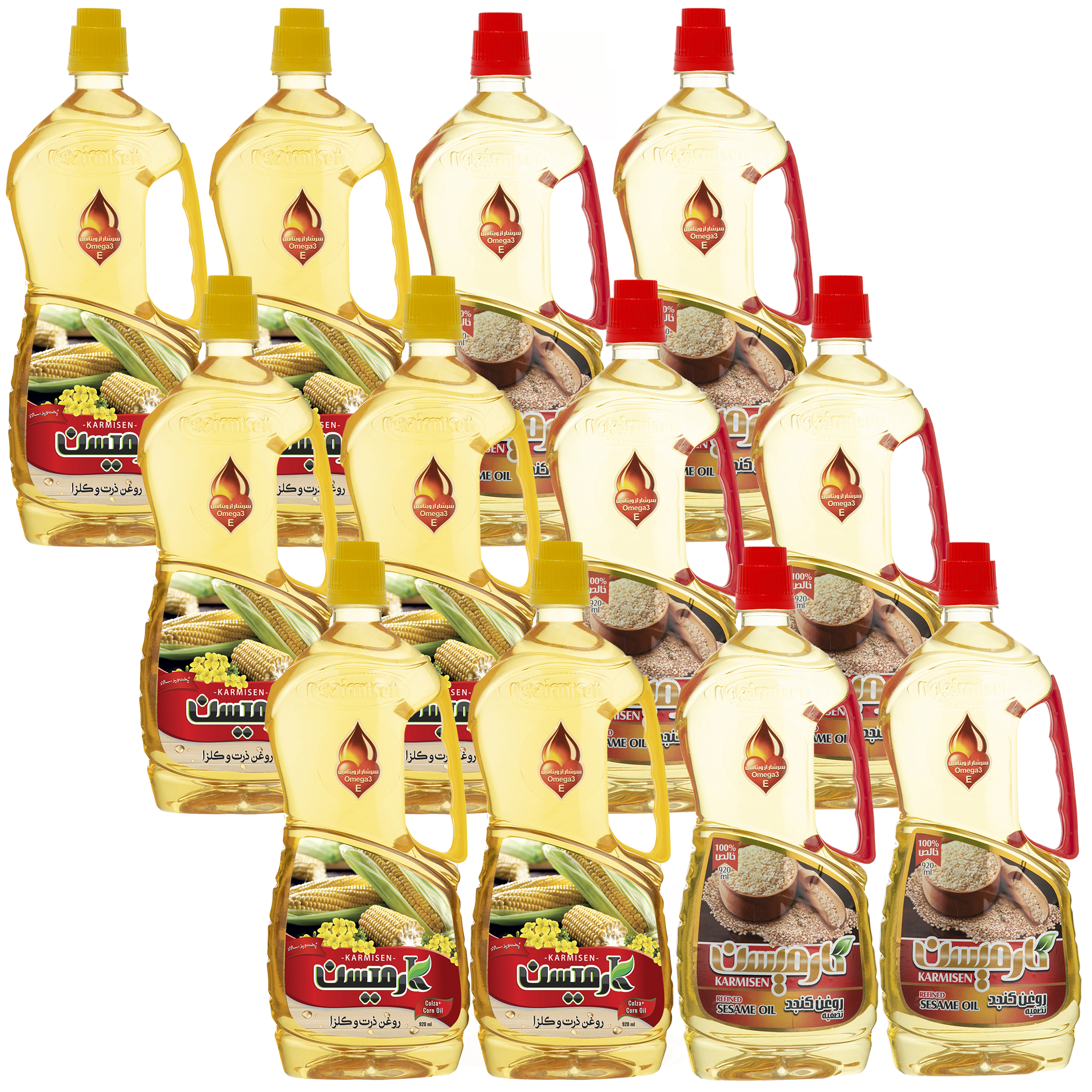 روغن کنجد تصفیه و روغن ذرت کانولا کارمیسن - 920 میلی لیتر مجموعه 12عددی روغن کنجد تصفیه و روغن ذرت کانولا کارمیسن - 920 میلی لیتر مجموعه 12عددی