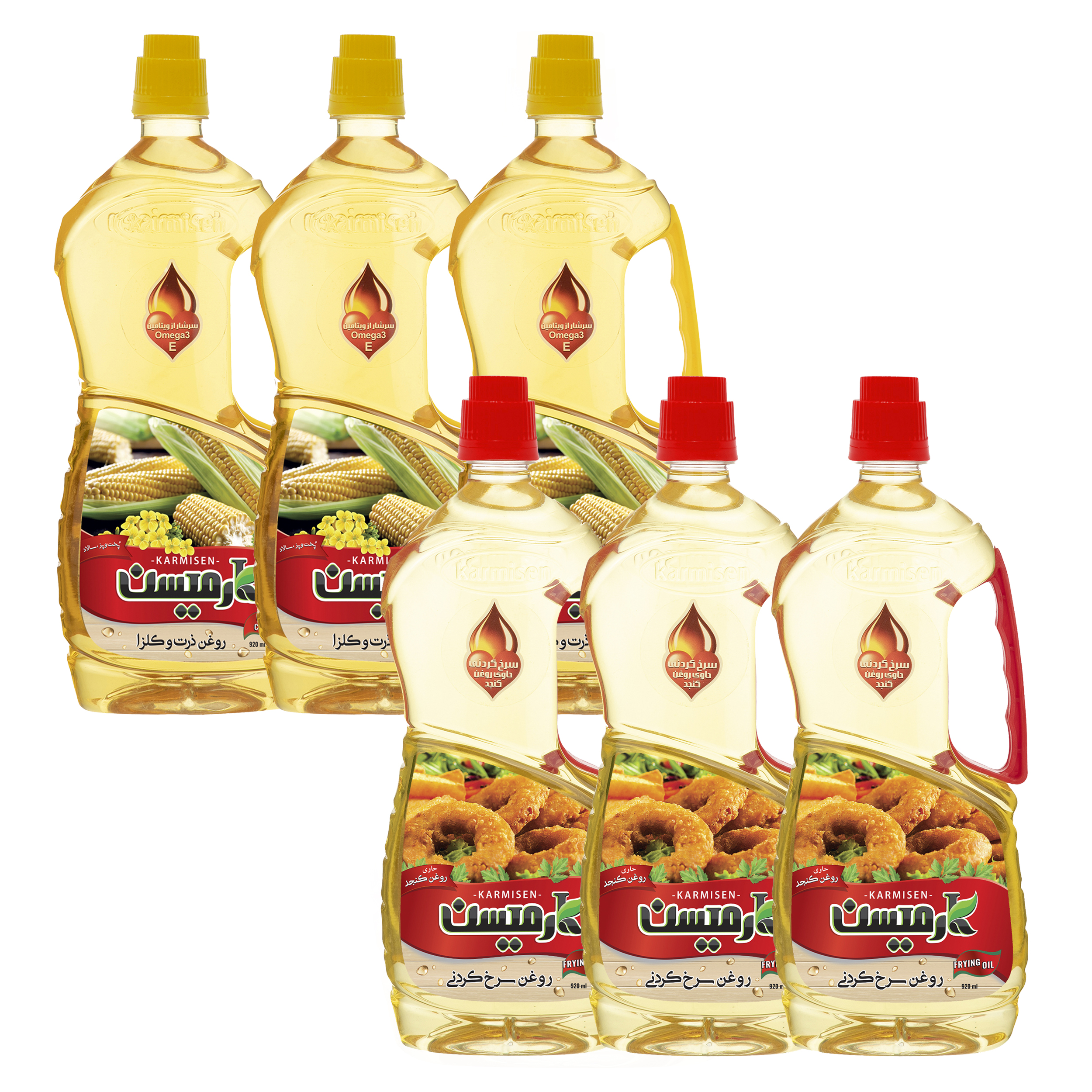 روغن سرخ کردنی پایه کنجد و روغن ذرت کانولا کارمیسن - 920 میلی لیتر مجموعه 6 عددی روغن سرخ کردنی پایه کنجد و روغن ذرت کانولا کارمیسن - 920 میلی لیتر مجموعه 6 عددی