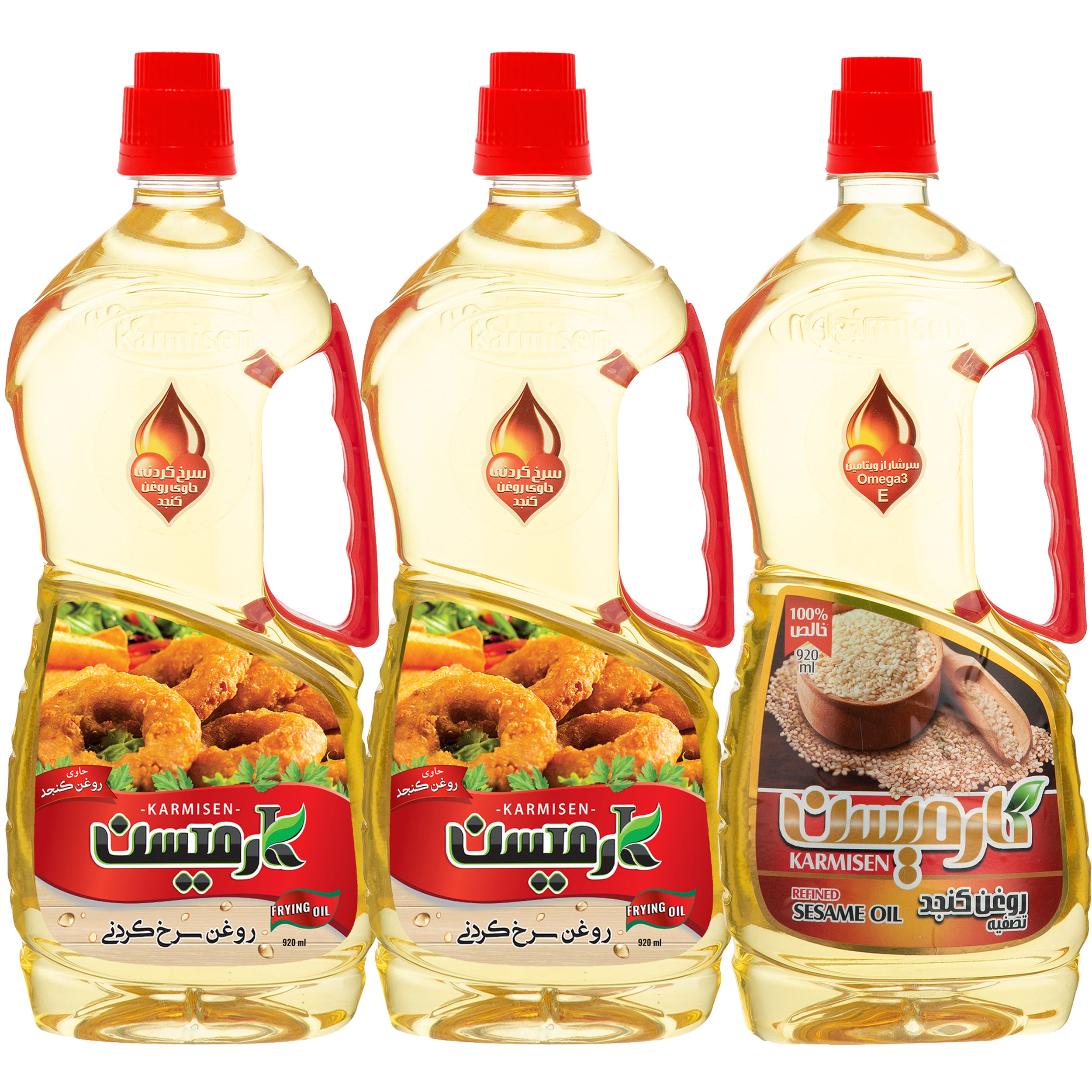 روغن سرخ کردنی پایه کنجد و روغن کنجد تصفیه کارمیسن - 920 میلی لیتر مجموعه 3 عددی روغن سرخ کردنی پایه کنجد و روغن کنجد تصفیه کارمیسن - 920 میلی لیتر مجموعه 3 عددی