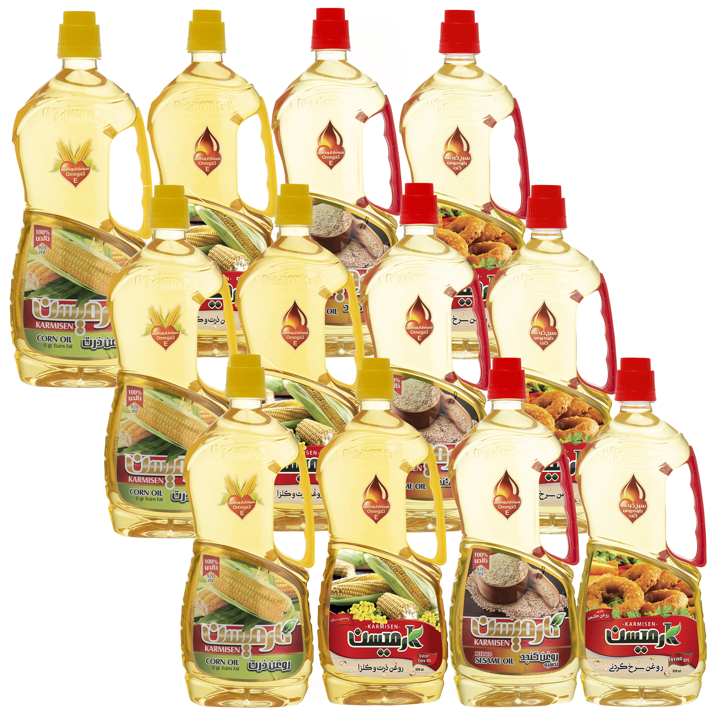 روغن سرخ کردنی و ذرت و کنجد و کانولا کارمیسن - 920 میلی لیتر مجموعه 12عددی روغن سرخ کردنی و ذرت و کنجد و کانولا کارمیسن - 920 میلی لیتر مجموعه 12عددی