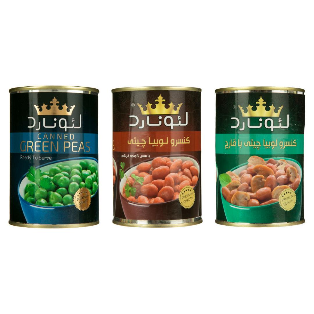 کنسرو لوبیا چیتی و لوبیا با قارچ و نخود سبز لئونارد - 420 گرم بسته 3 عددی کنسرو لوبیا چیتی و لوبیا با قارچ و نخود سبز لئونارد - 420 گرم بسته 3 عددی