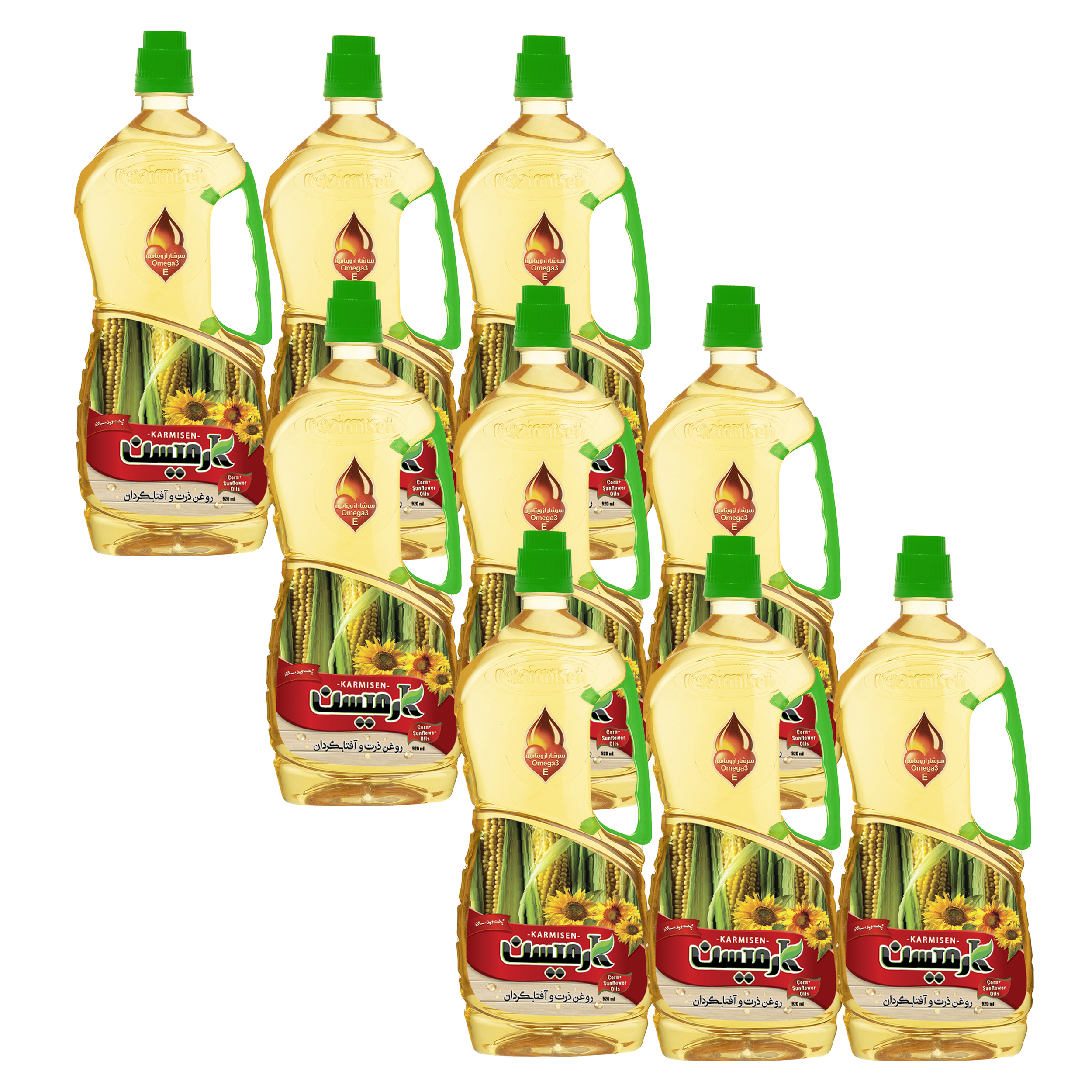 روغن ذرت و آفتابگردان کارمیسن - 920 میلی لیتر مجموعه 9 عددی روغن ذرت و آفتابگردان کارمیسن - 920 میلی لیتر مجموعه 9 عددی