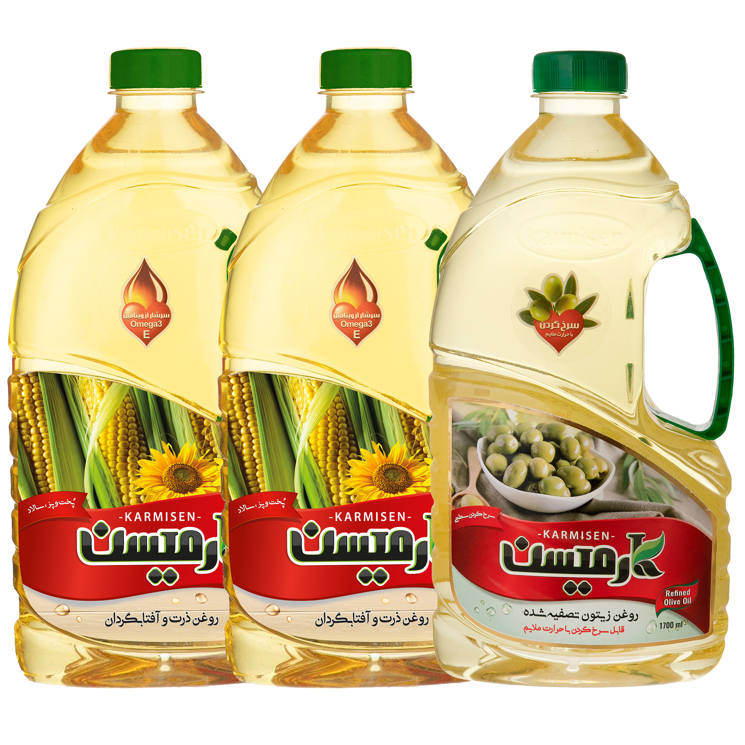 روغن ذرت آفتابگردان و روغن زیتون تصفیه سرخ کردنی کارمیسن - 1.7 لیتر بسته 3 عددی روغن ذرت آفتابگردان و روغن زیتون تصفیه سرخ کردنی کارمیسن - 1.7 لیتر بسته 3 عددی