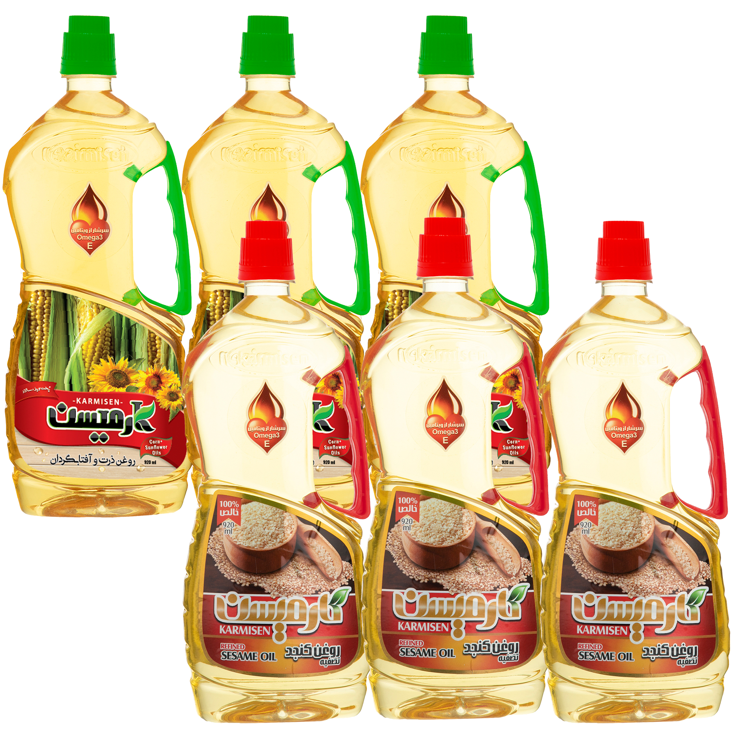 روغن کنجد تصفیه و روغن ذرت آفتابگردان کارمیسن _ 920 میلی لیتر 6 عددی روغن کنجد تصفیه و روغن ذرت آفتابگردان کارمیسن _ 920 میلی لیتر 6 عددی