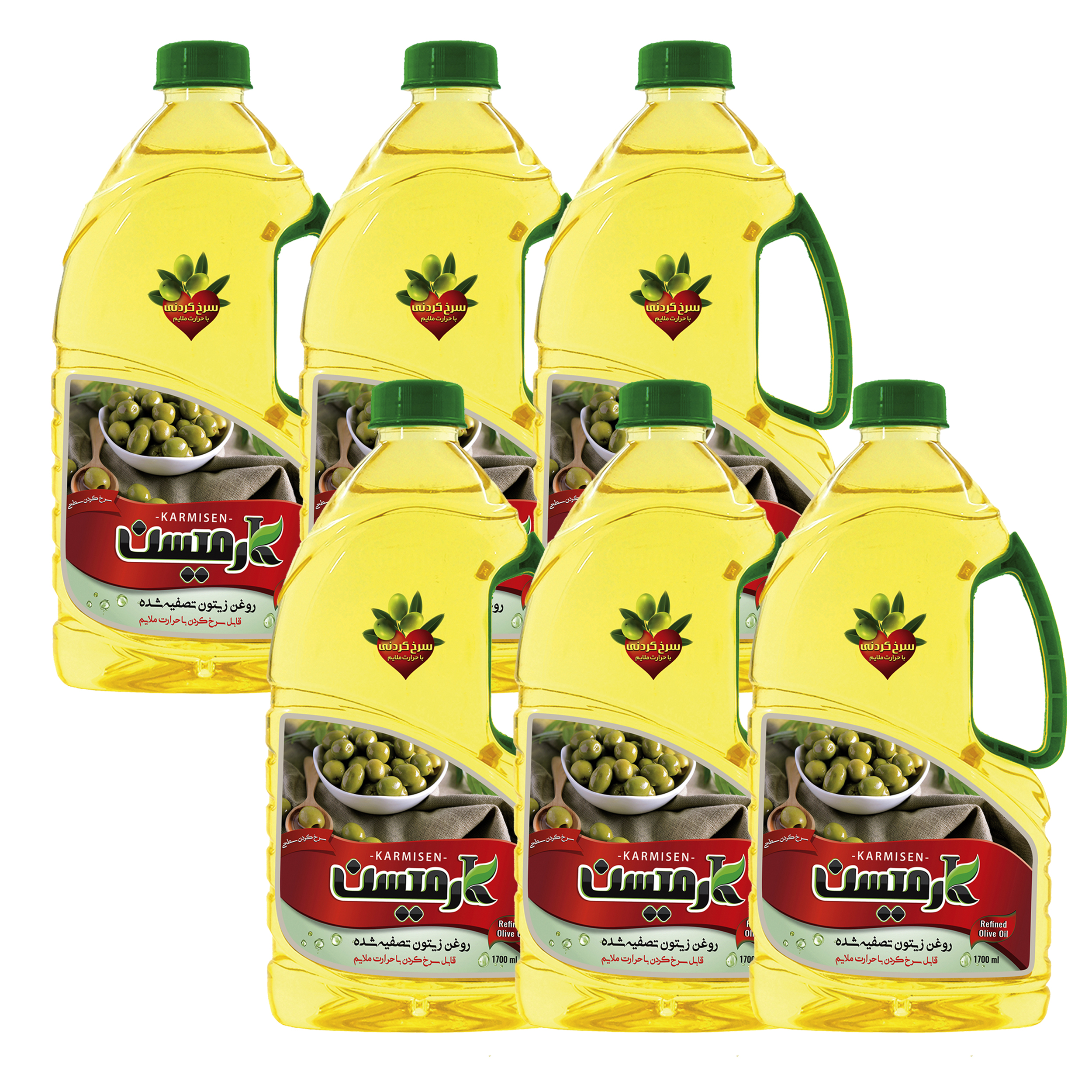 روغن زیتون تصفیه سرخ کردنی کارمیسن _ 1.7 لیتر مجموعه 6 عددی روغن زیتون تصفیه سرخ کردنی کارمیسن _ 1.7 لیتر مجموعه 6 عددی